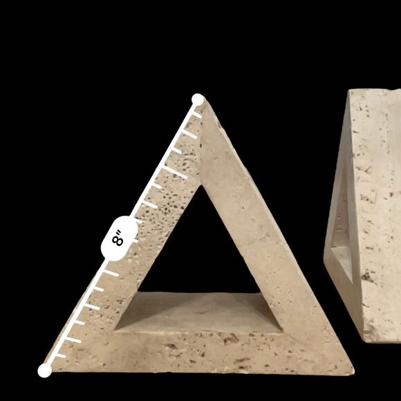 PAIR Triangle Delta Bookends Travertine Stone Home Decor Interior Design Natural - Picture 7 of 10